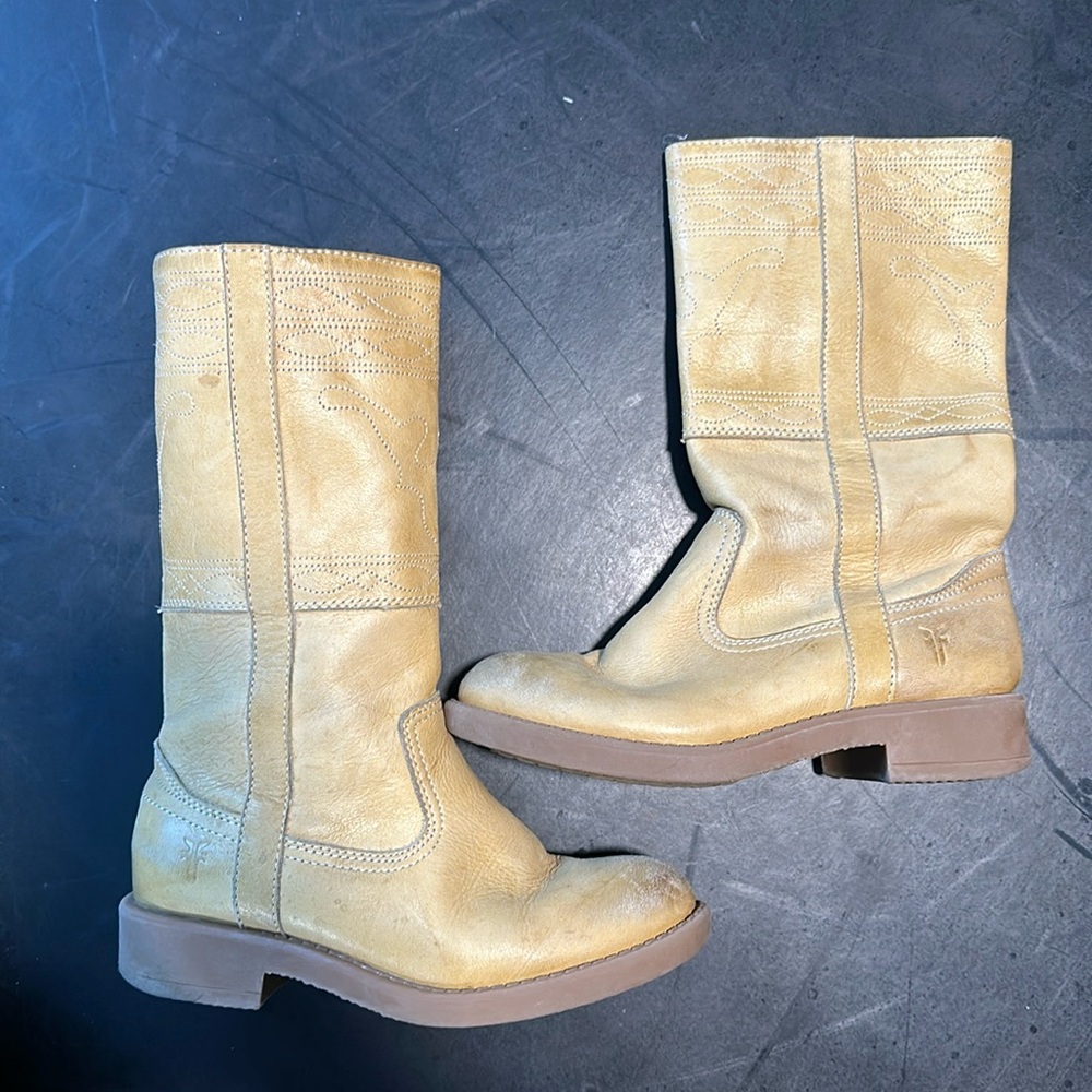 Frye Campus Stitching Horse Little Kids Beige Leather Boots Size 12 Youth